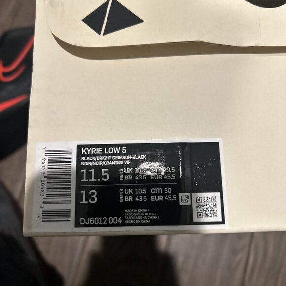 Nike Kyrie 5 Low Basketball Men\'s Size 11.5 Black/ Bright Crimson DJ6012-004